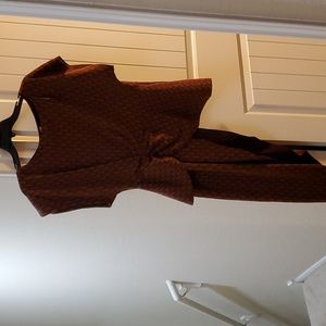 Zara Burgundy and brown asymmetrical hem short sleeve top size large